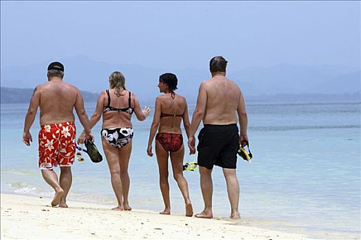 游客,走,沙滩,岛屿,苏梅岛,安达曼海,泰国,亚洲
