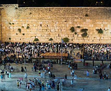 许多,信徒,哭墙,晚上,老城,耶路撒冷,以色列,亚洲