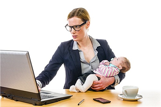 职业女性,婴儿,电脑