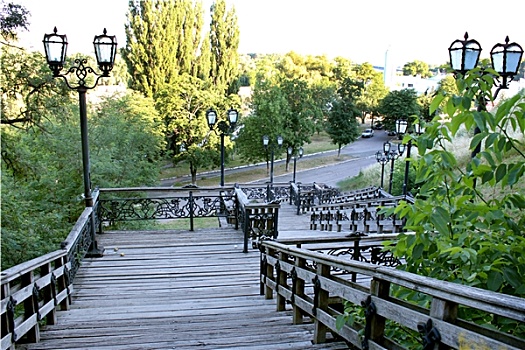 木质,楼梯,城市,公园