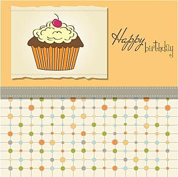 可爱,生日快乐,卡,杯形蛋糕