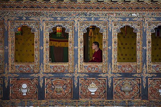 僧侣,登古寺,靠近,廷布,不丹
