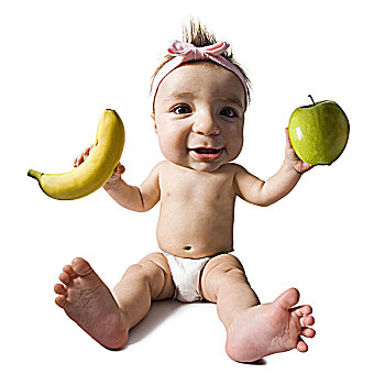 女婴,青苹果,香蕉