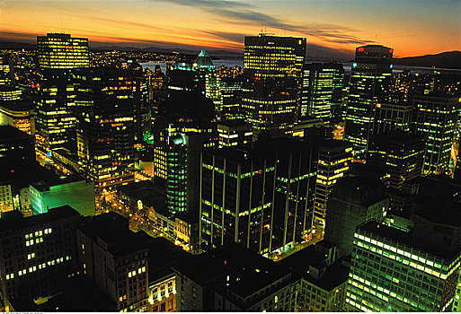 城市,夜晚,温哥华,不列颠哥伦比亚省,加拿大