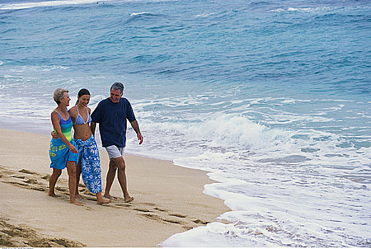 成熟,母亲,父亲,女儿,走,海滩
