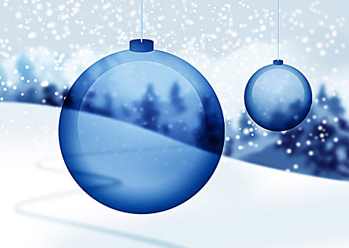 透明,蓝色,圣诞装饰,雪,乡村,背景