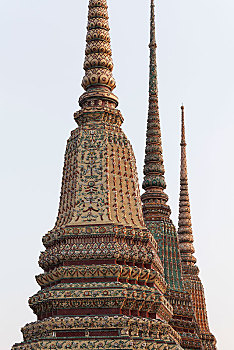 三个,四个,多,装饰,色彩,砖瓦,寺院,佛教寺庙,复杂,曼谷,泰国,亚洲