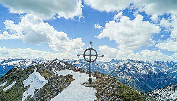 风景,顶峰,十字架,航拍,阿尔卑斯山,全景,提洛尔,奥地利,欧洲