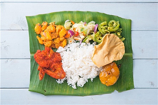 印度,香蕉叶,米饭,桌上