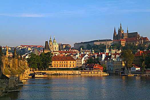 晨景,布拉格城堡,伏尔塔瓦河,布拉格,捷克共和国