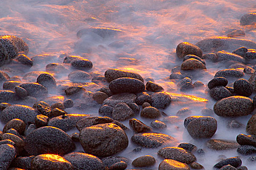 石头,海浪,日落,大,加利福尼亚