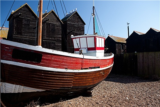 渔船,红色,船,停泊,黑斯廷斯,英国