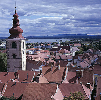 斯洛文尼亚,城镇,俯视,塔,教堂,圣乔治