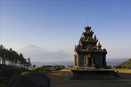 庙宇,风景,火山,山脉,印度尼西亚