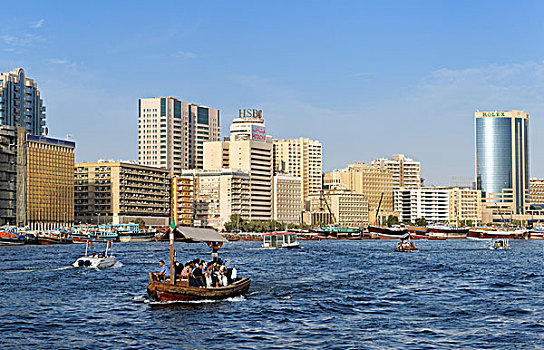 水上出租车,独桅三角帆船,迪拜,溪流,德伊勒,阿联酋,中东