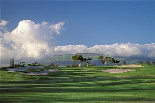 夏威夷,瓦克拉,乡村,高尔夫球场,洞,沙坑,影子,蓝天