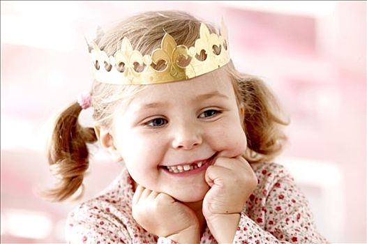 肖像,微笑,小女孩,金色,皇冠,顶着