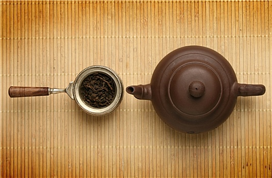 茶壶,舀具,茶,叶子