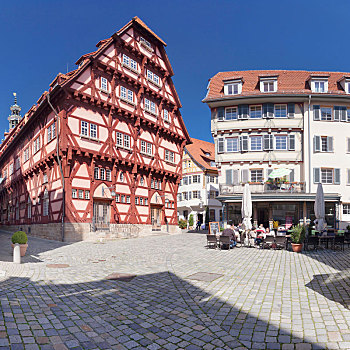 老市政厅,街头咖啡馆,埃斯林根,巴登符腾堡,德国