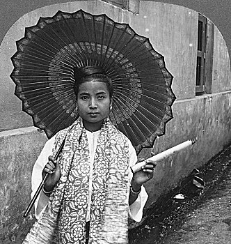年轻,缅甸,女人,拿着,巨大,雪茄,仰光,艺术家,旅行
