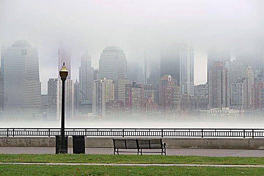 纽约,市区,商务区,雾状,白天,公园
