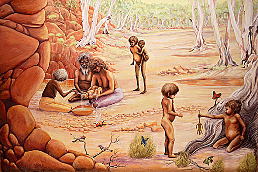 洗礼,场景,墙壁,描绘,土著,教堂,南,北领地州,澳大利亚