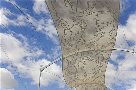荫凉,油布,悬吊,上方,2008世博会,地面,萨拉戈萨,阿拉贡,西班牙