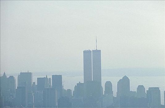 雾,天际线,曼哈顿,塔楼,纽约,美国,北美