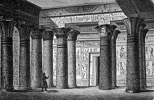 柱廊,奥西里斯,欧西里斯,庙宇,菲莱岛,埃及,历史,插画