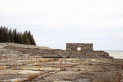 一堆,墙壁,石头,窗户,布鲁斯半岛,乔治亚湾,安大略省,加拿大