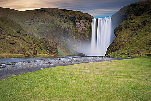 冰岛,瀑布,全视图