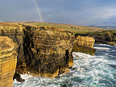 悬崖,奥克尼郡,风暴,天气,日落,奥克尼群岛,苏格兰,大幅,尺寸