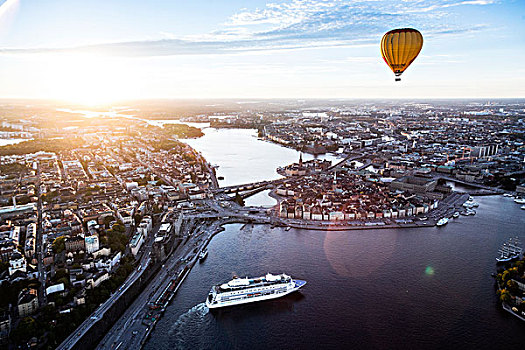热气球,俯视,斯德哥尔摩,瑞典