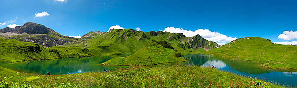 湖,山,全景,阿尔卑斯山,巴伐利亚,德国,欧洲