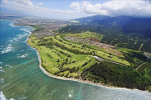 夏威夷,毛伊岛,高尔夫球场,航拍