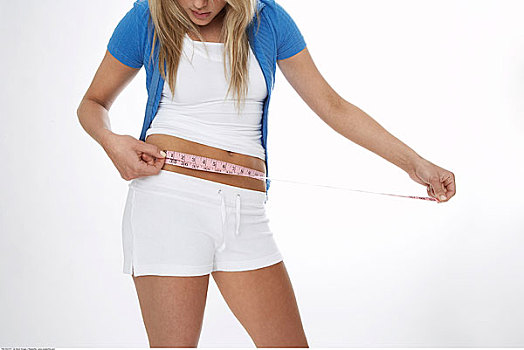 女人,测量,腰部,卷尺