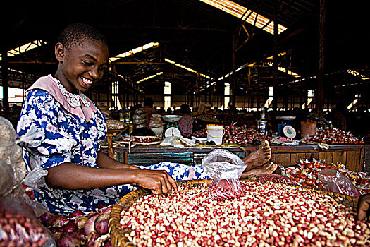 卢旺达,女孩,豆,市场