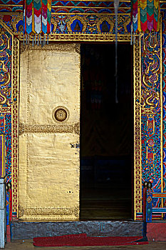 建筑细节,入口,宗派寺院,不丹