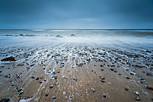 波罗的海,风暴,移动,海洋,岸边,海滩,石头,水