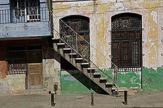 楼梯,彩色,老,墙壁,哈瓦那,古巴
