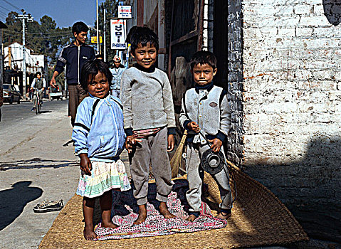 街道,孩子,加德满都,尼泊尔
