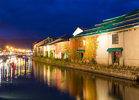 小樽运河,北海道,夜晚