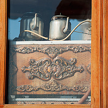 金属,茶壶,坐,室内,窗,土耳其