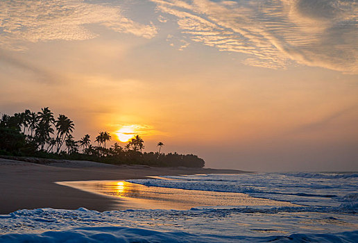 海滩,日出,斯里兰卡,亚洲