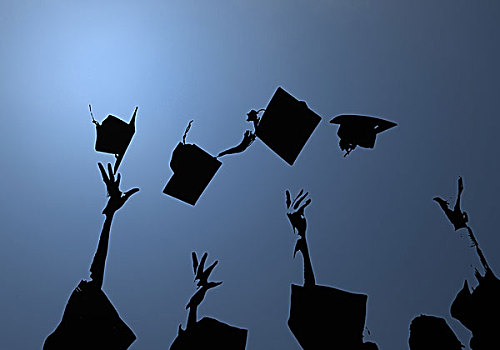 毕业生,投掷,毕业,帽子,空中