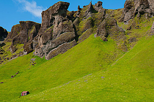 冰岛,南,小,下方,悬崖