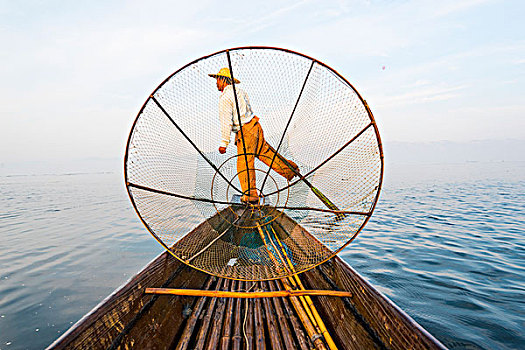 茵莱湖,城镇,地区,缅甸,渔民,特色,渔网