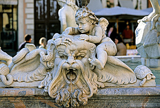 海洋生物,小天使,海王星喷泉,纳佛那广场,罗马,拉齐奥,意大利,欧洲