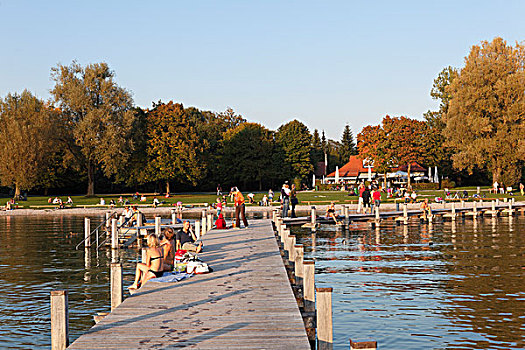 码头,施塔恩贝格湖,靠近,施坦恩贝格,五个,湖,地区,上巴伐利亚,巴伐利亚,德国,欧洲