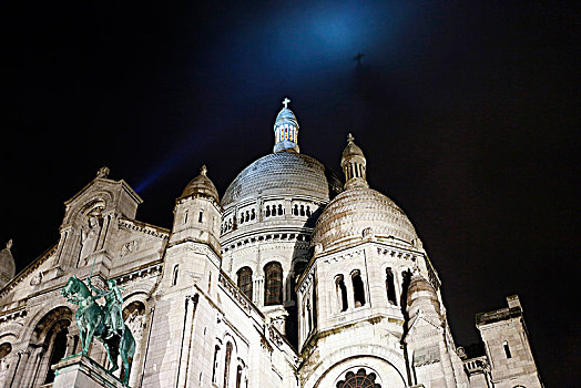 巴黎,地区,蒙马特尔,大教堂,神圣,心形,夜晚,十字架,耶稣,云